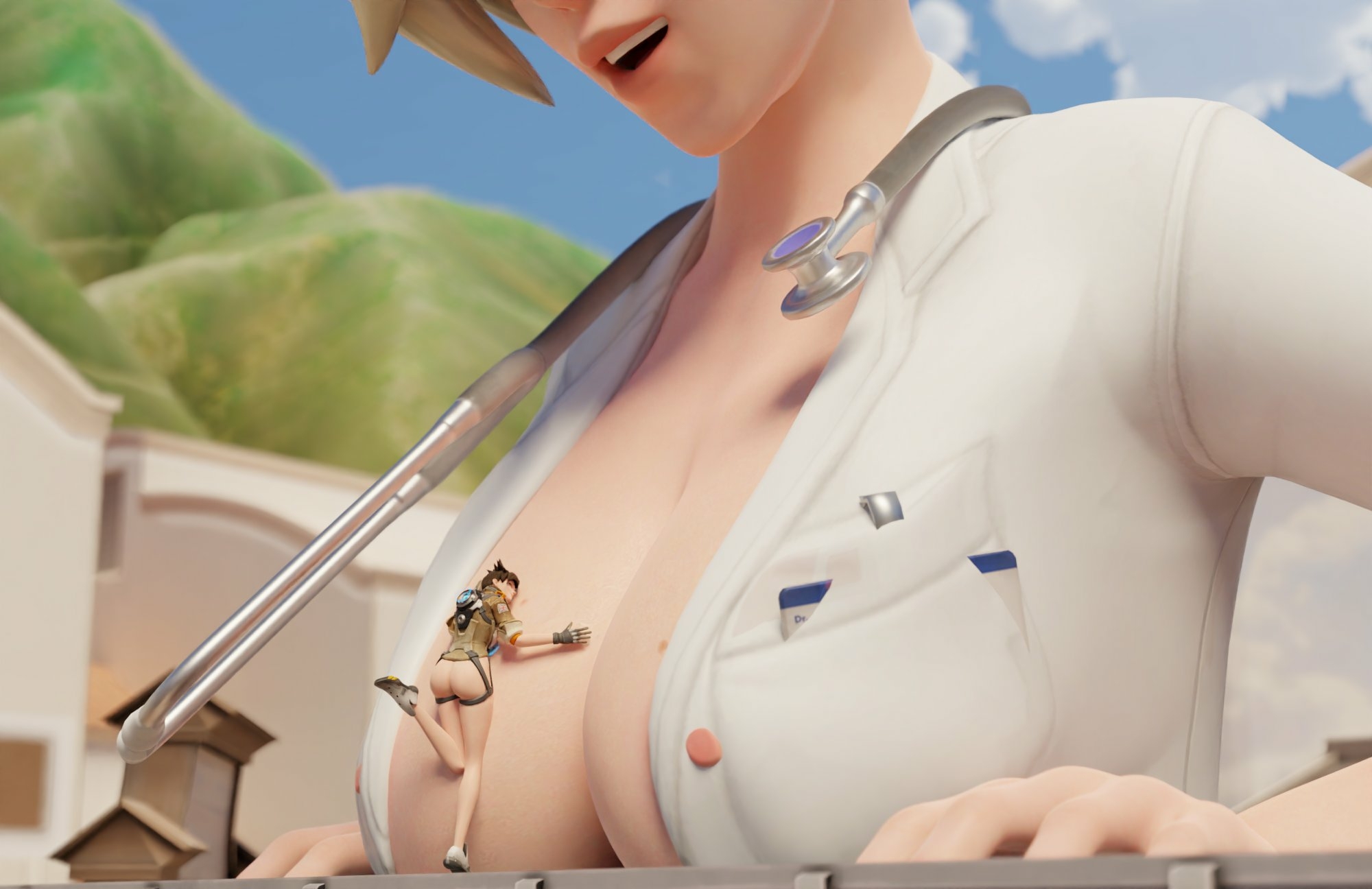 Looming Mercy Mercy Tracer Overwatch Boobs Big boobs Big Ass Big Tits Ass Sexy Horny Face Horny Giantess 3d Porn 2