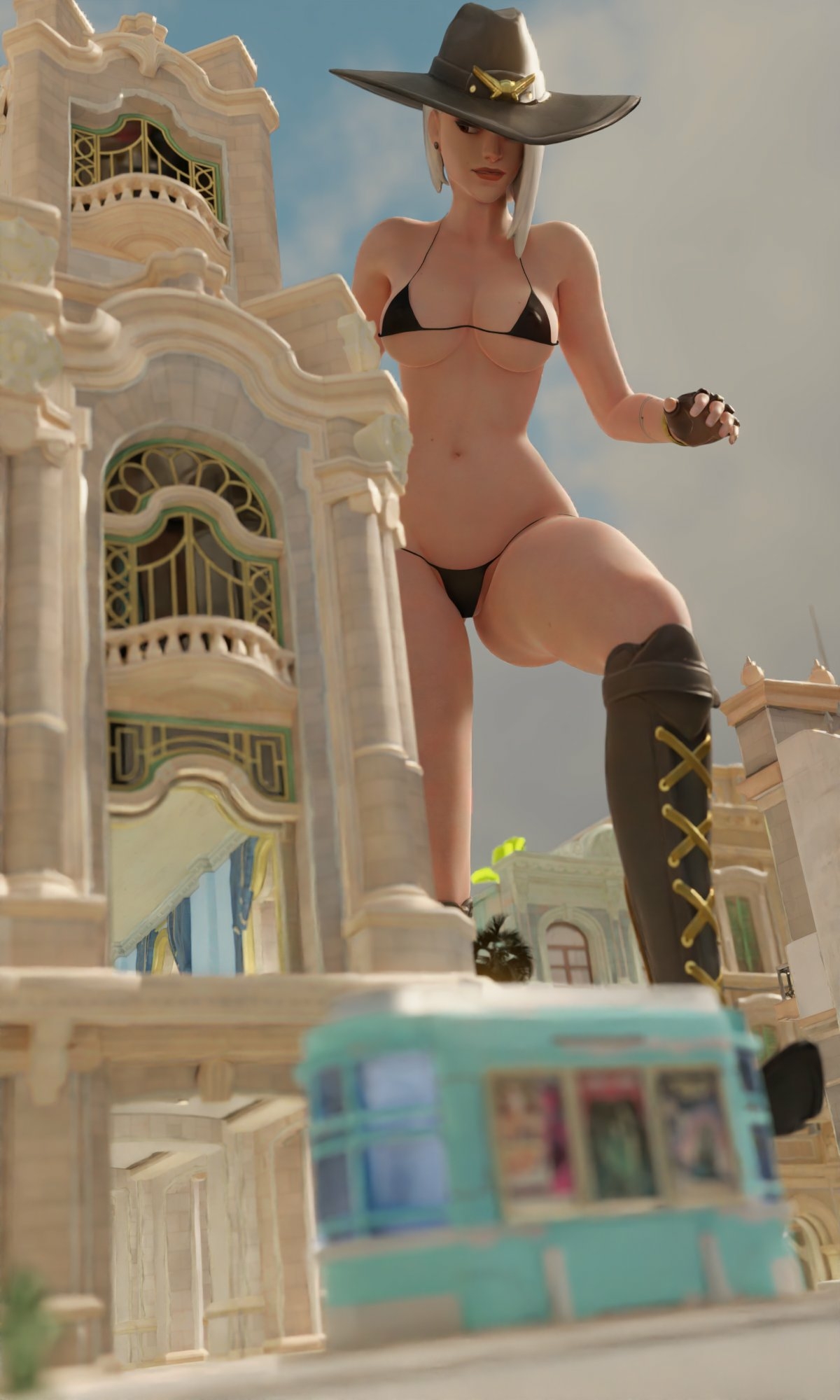 The front looks... Ashe Overwatch Lingerie Sexy Lingerie Bikini Horny Face Ass Big Ass Sexy Horny Giantess 3d Porn