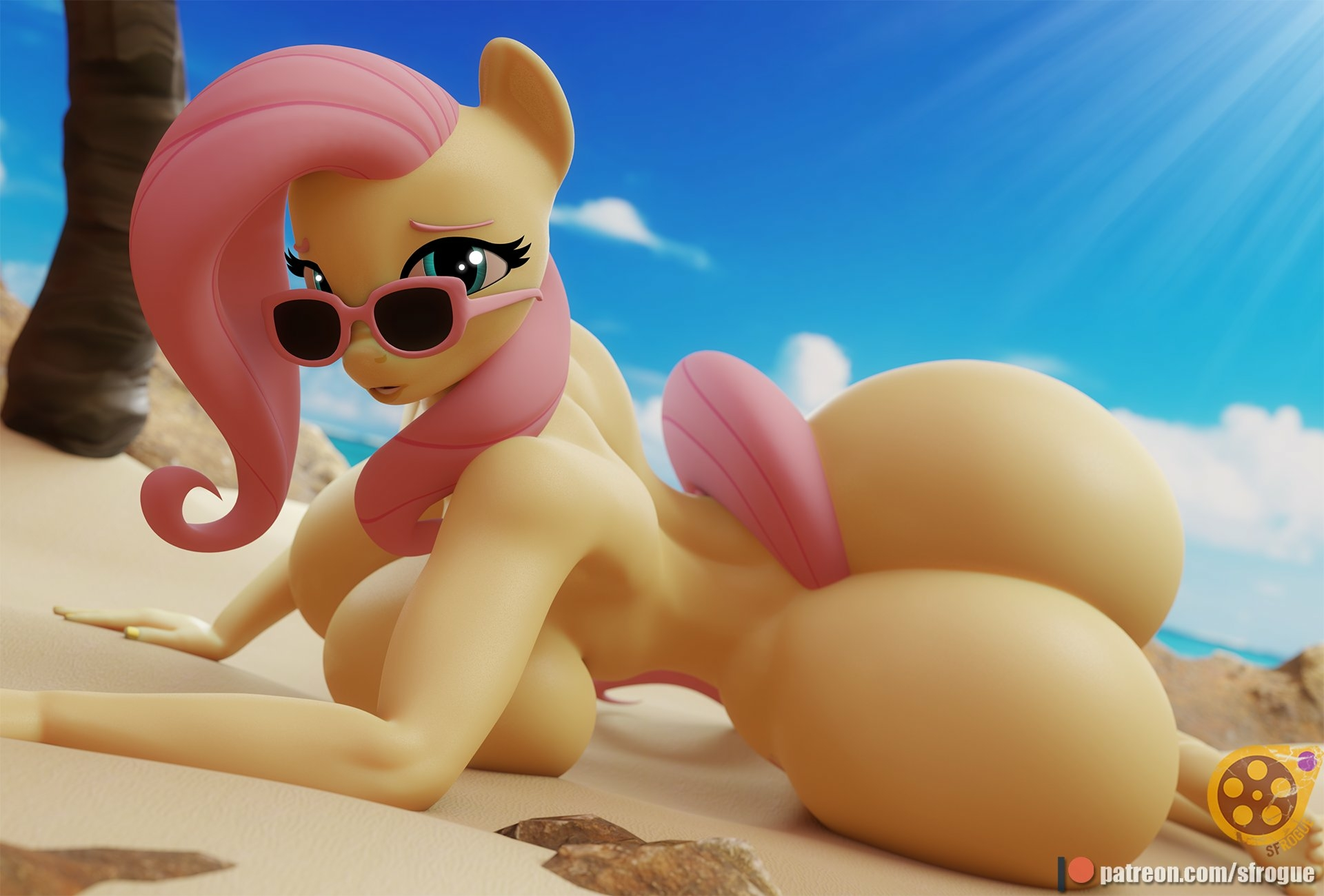 Fluttershy on the beach Fluttershy My Little Pony Back View Ass Big Ass Naked Boobs Big boobs Horny Face Sexy 3d Porn Nipples
