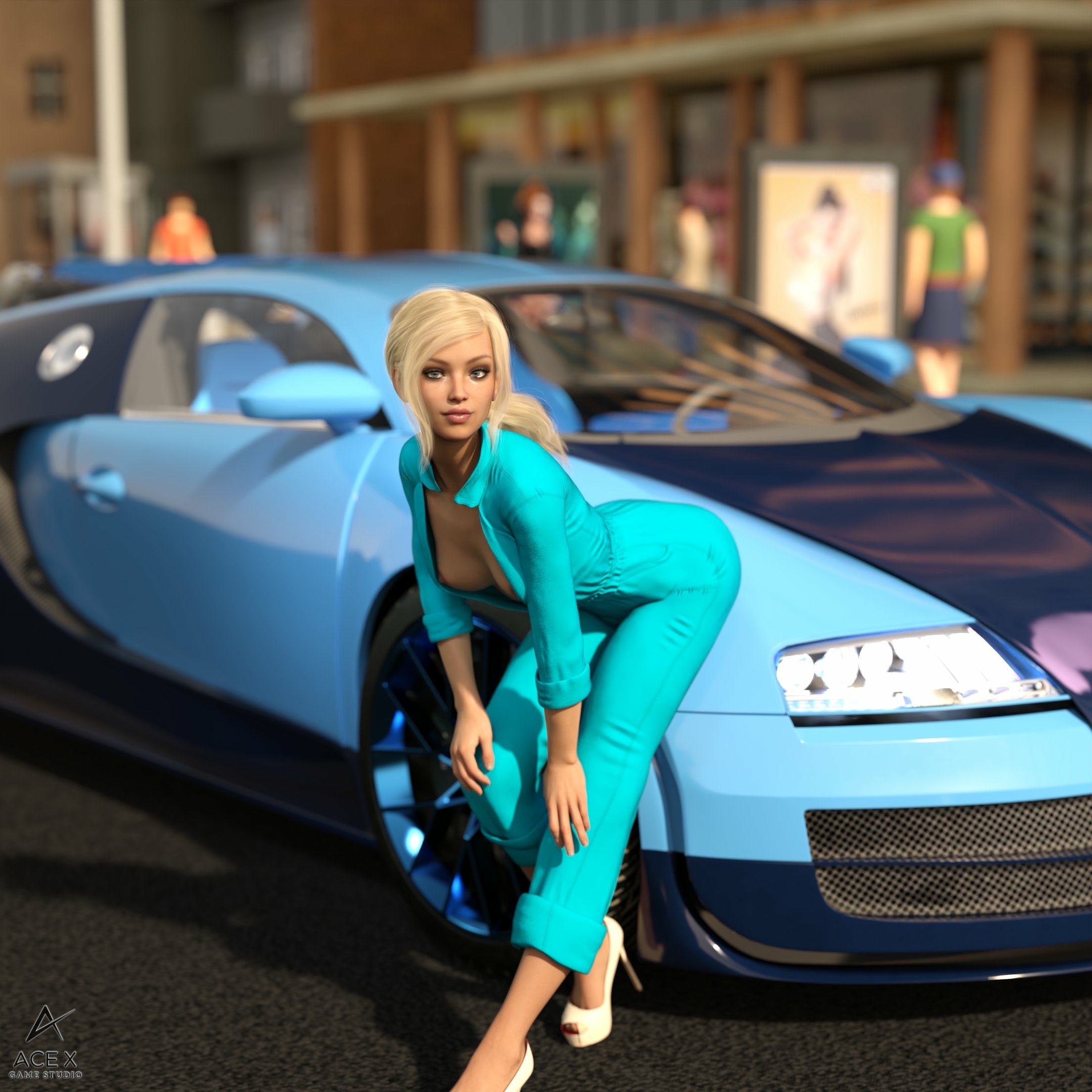 April loves a fast ride! Acexgamestudio Original Character Boobs Big boobs Ass Bikini Sexy Horny Face Horny 3d Porn