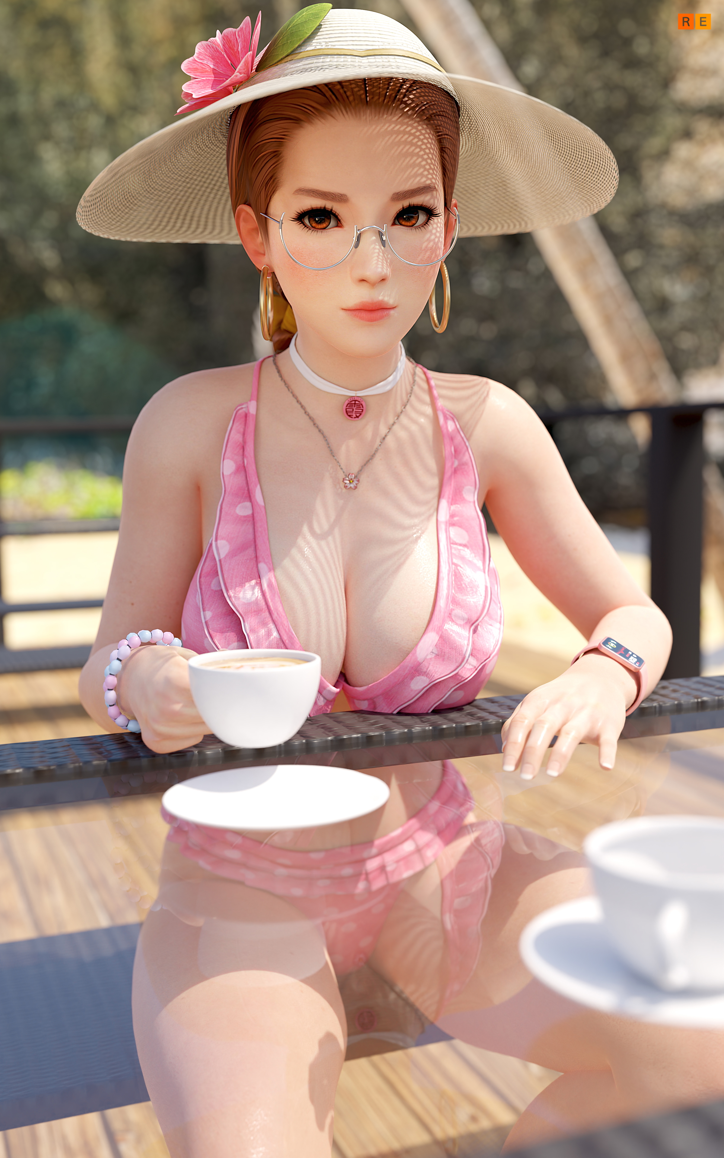 A vacation coffee break with Kasumi Kasumi Dead Or Alive Nipples Pink Nipples Panties Horny Face Hot Nsfw 3d Porn