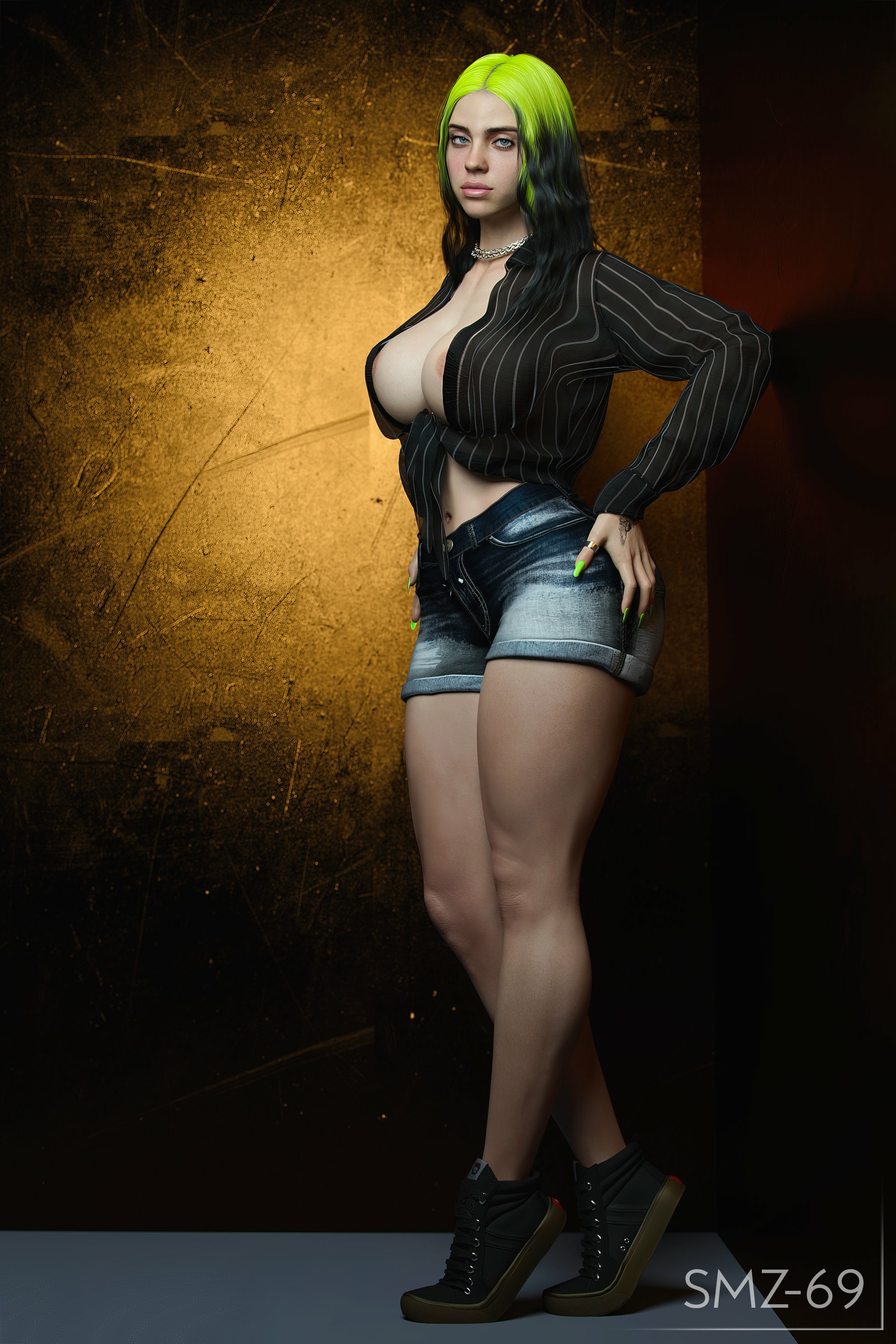 Billie Billieeilish Original Character Half Naked Sexy Horny Face Back View Ass Boobs Big Tits 3d Porn