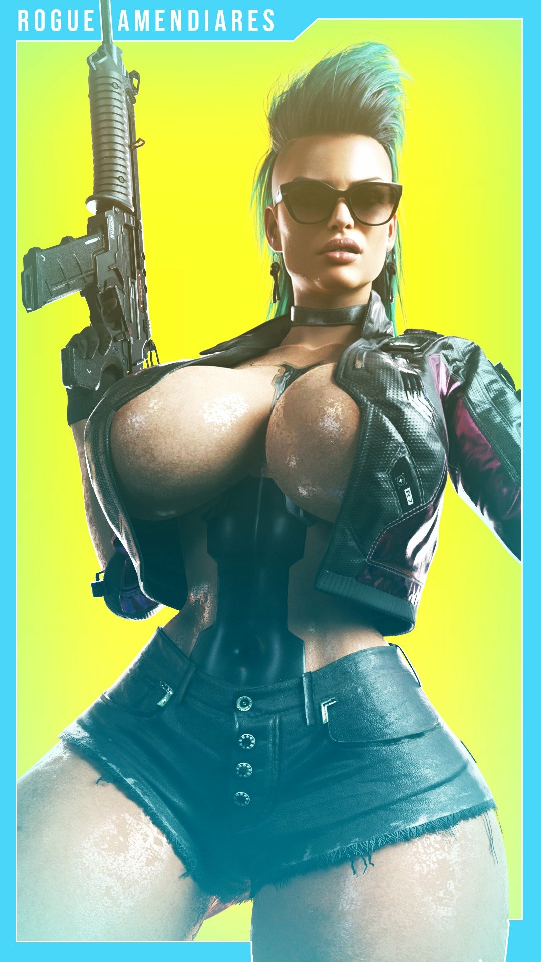 young Rogue Rouge Cyberpunk2077 Nipples Pink Nipples Big boobs Horny Face Sexy 3d Porn