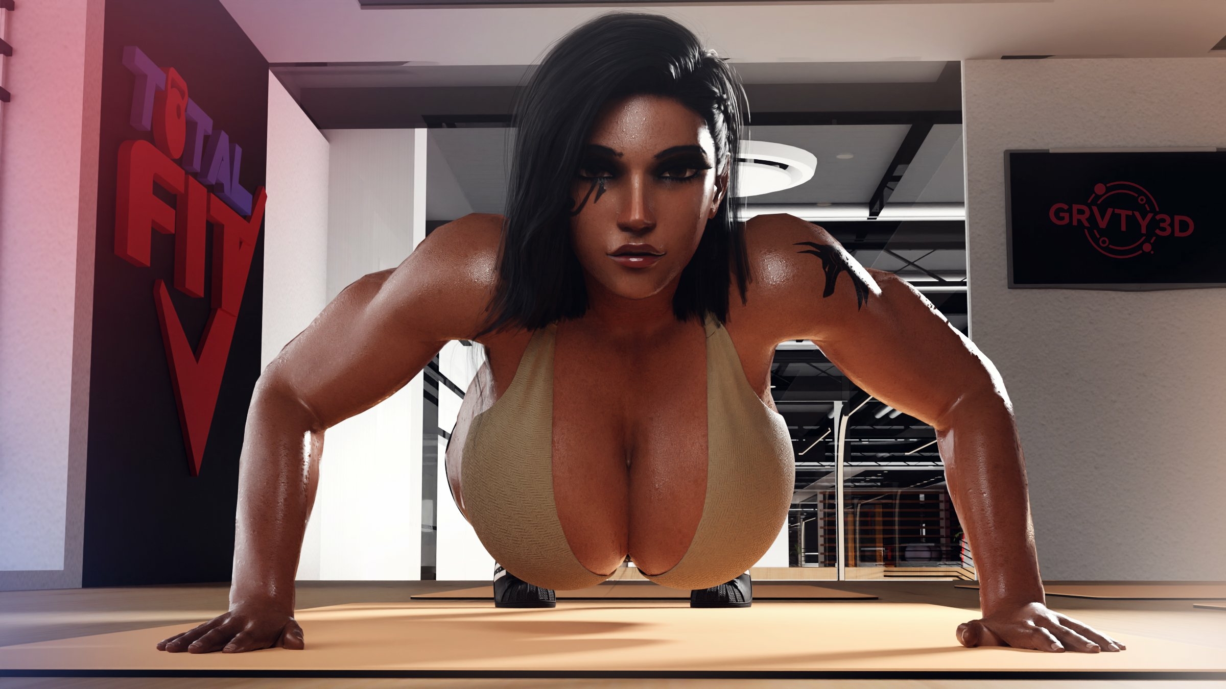 Pharah at the gym Part 1: Warming up Pharah Overwatch Lingerie Bikini Naked Ass Big Ass Boobs Big boobs Horny Face Sexy 3d Porn 4
