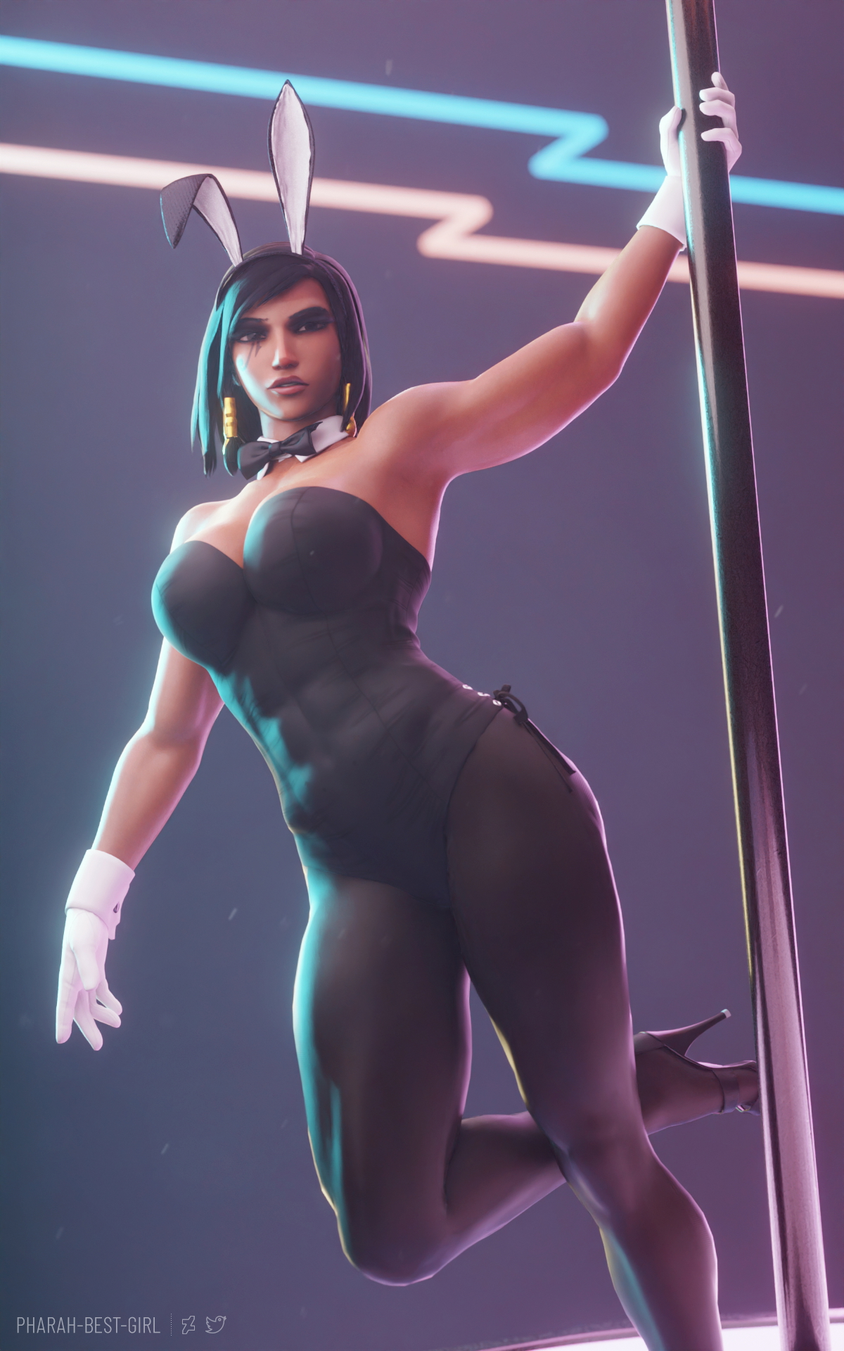 Pinup 158 Pharah (overwatch) Overwatch Pharah Muscular Girl Muscles Musclegirl Brownskin Tomboy Bunny Suit