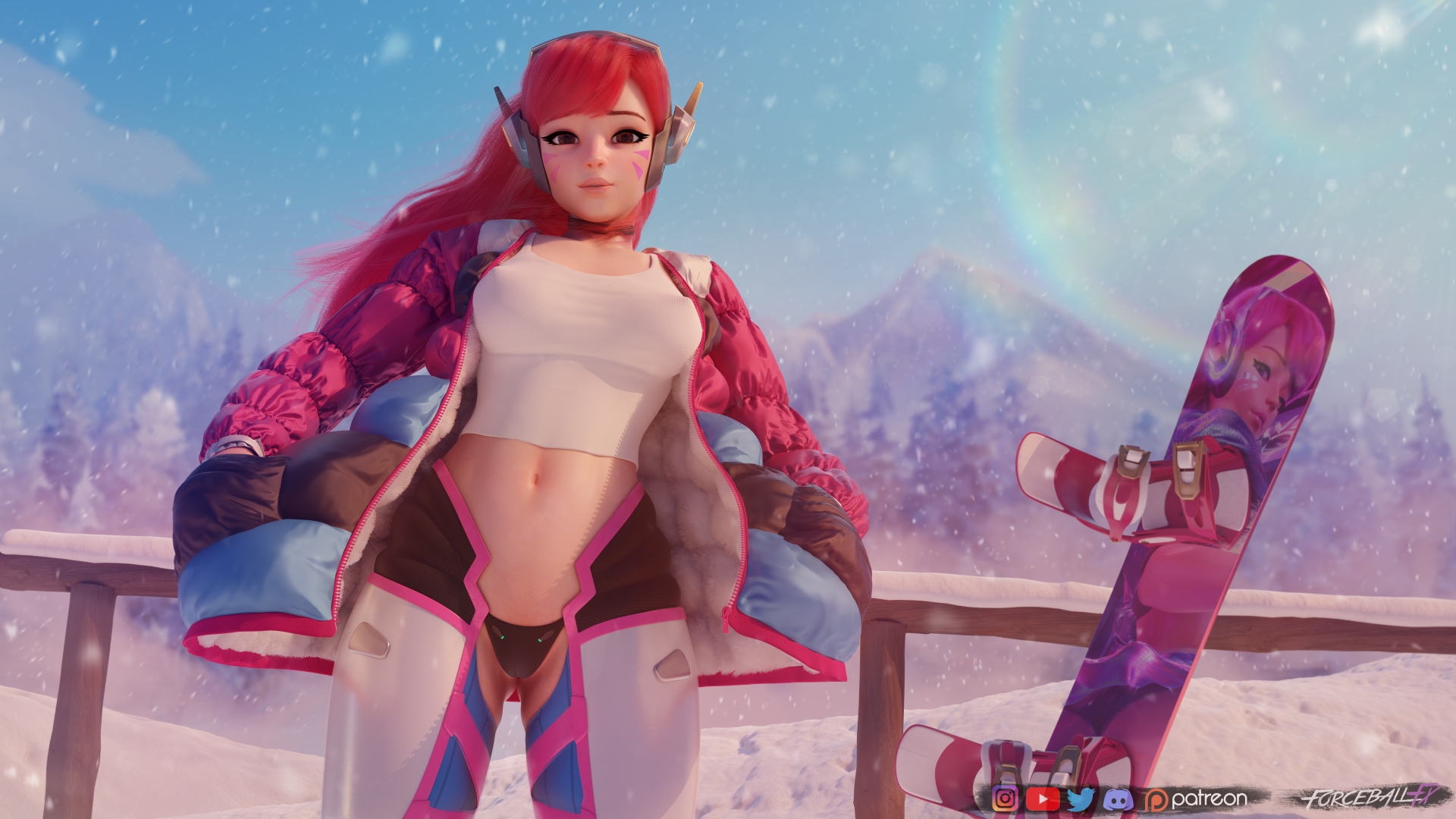 D.va flashes you before she plunges down the trail  3d Porn Nude Naked Natural Boobs Natural Tits Breasts Topless Pussy Snow