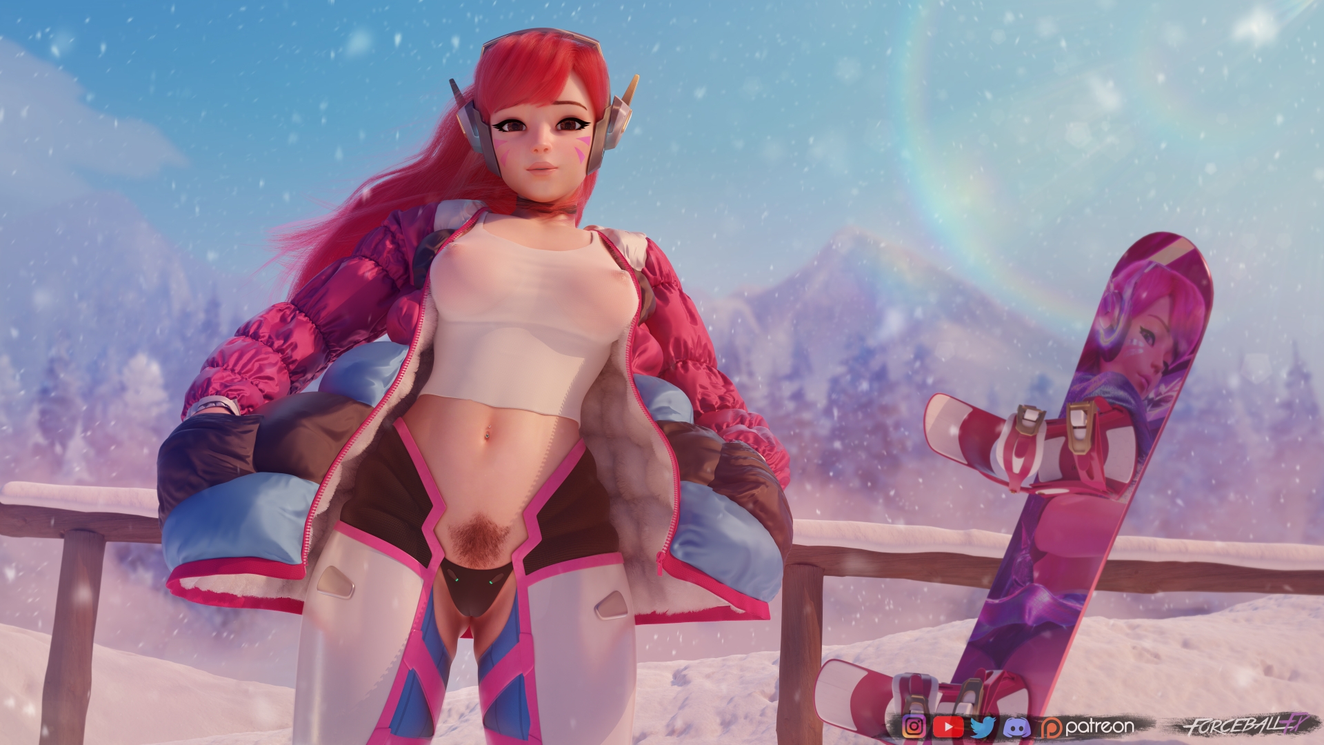 D.va flashes you before she plunges down the trail  3d Porn Nude Naked Natural Boobs Natural Tits Breasts Topless Pussy Snow 2