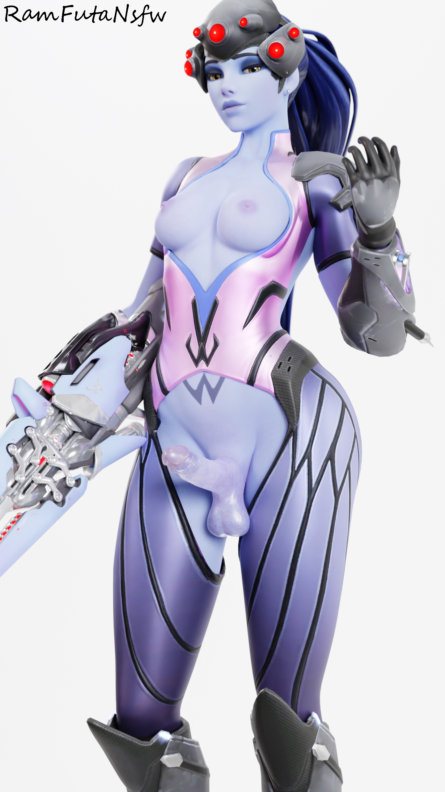 Widowmaker poses for the camera Widowmaker Overwatch Big Dick Dick Dickgirl Futa Pussy Shaved Pussy Boobs Big boobs Ass Horny Face Sexy 3d Porn 2