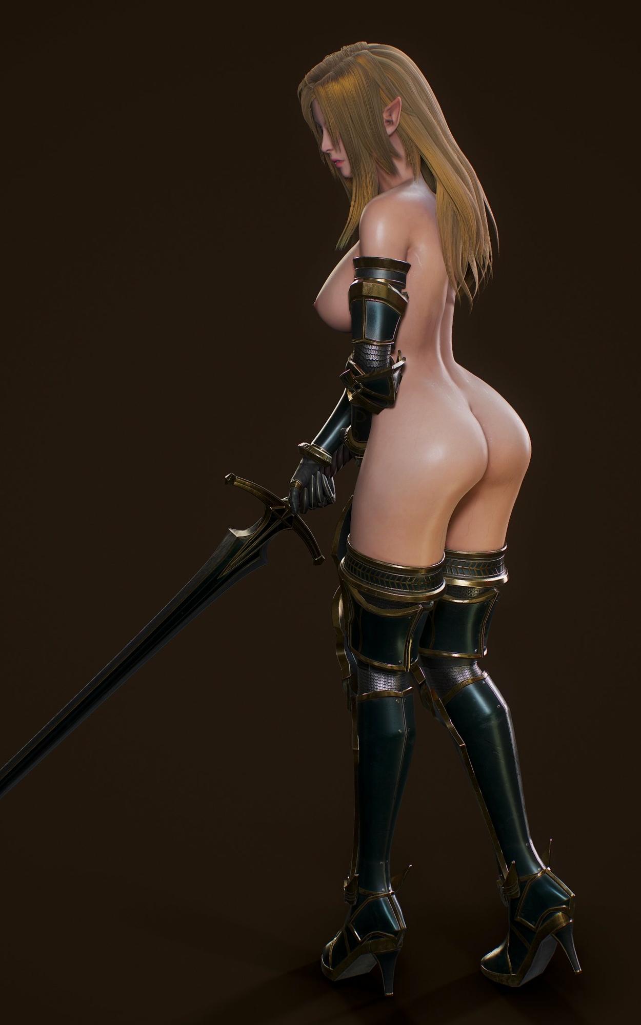 Elf Swordmaster naked training Elfswordmaster Elf Naked Warrior Armor Sword Blonde 3
