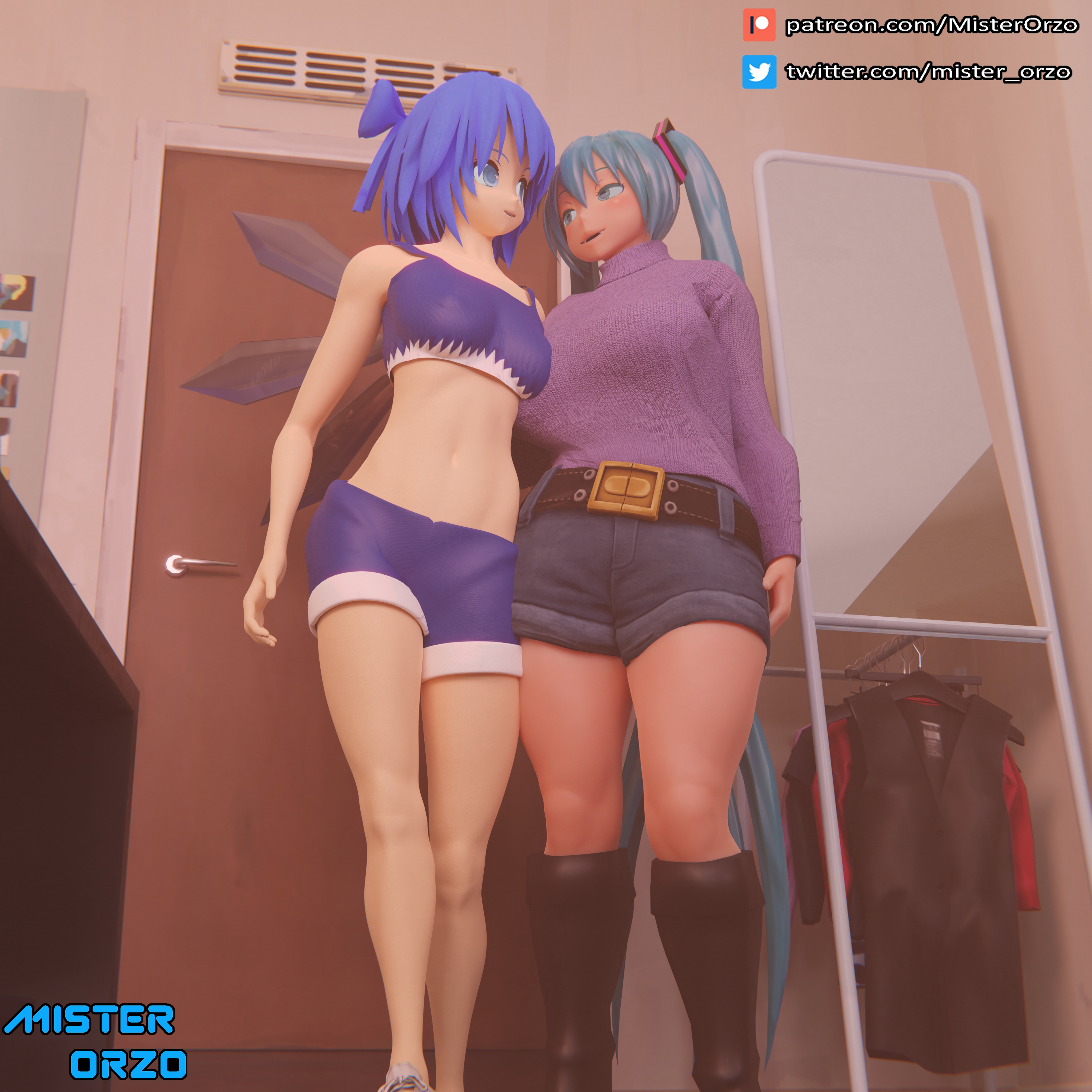 Cirno and Miku become friends Cirno Miku Hatsune Miku Lesbian Big Breasts Breasts Ass Big Ass