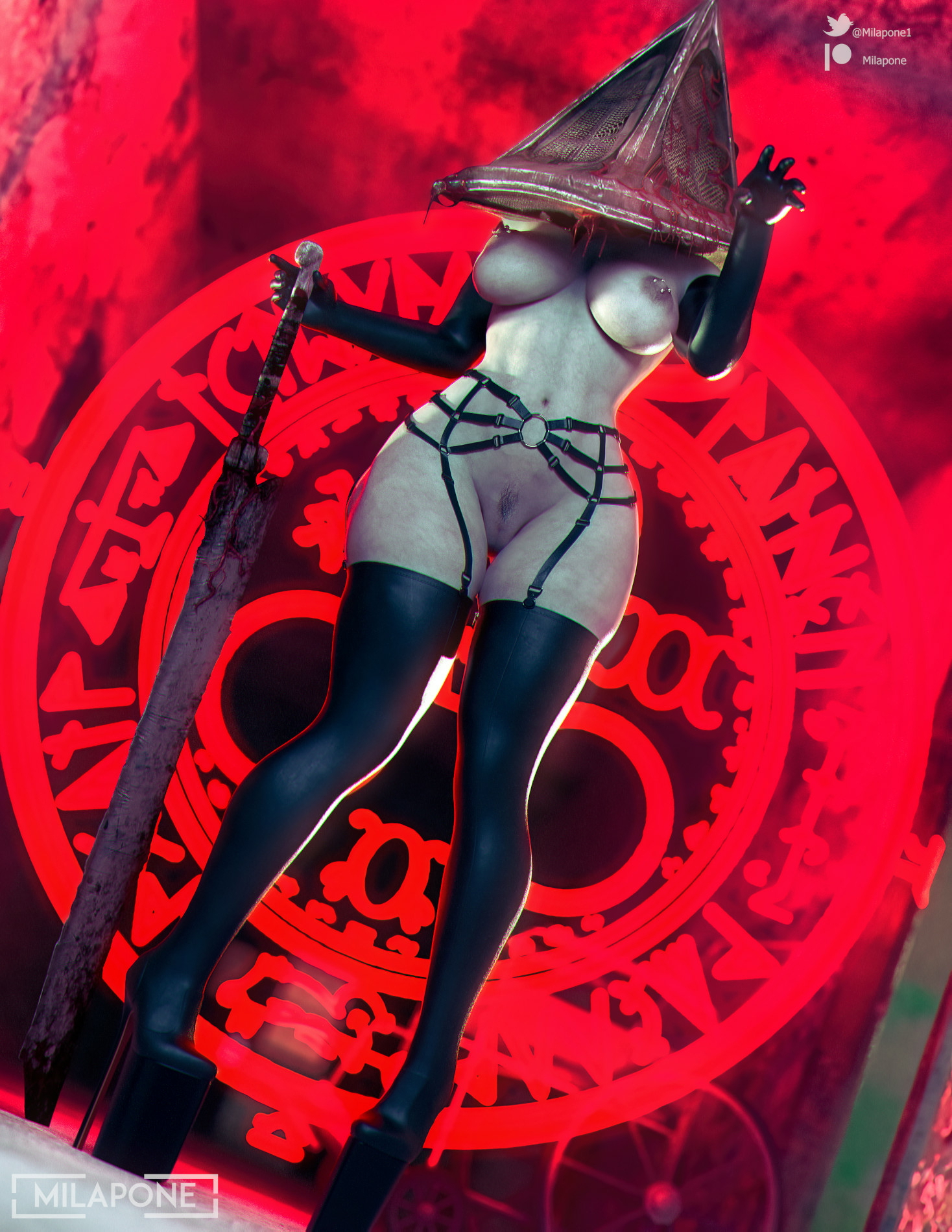 Female Pyramide Head Pyramid Head Pussy Shaved Pussy Nipples Ass Cake Boobs Big boobs Tits Horny Naked Sexy 3d Porn