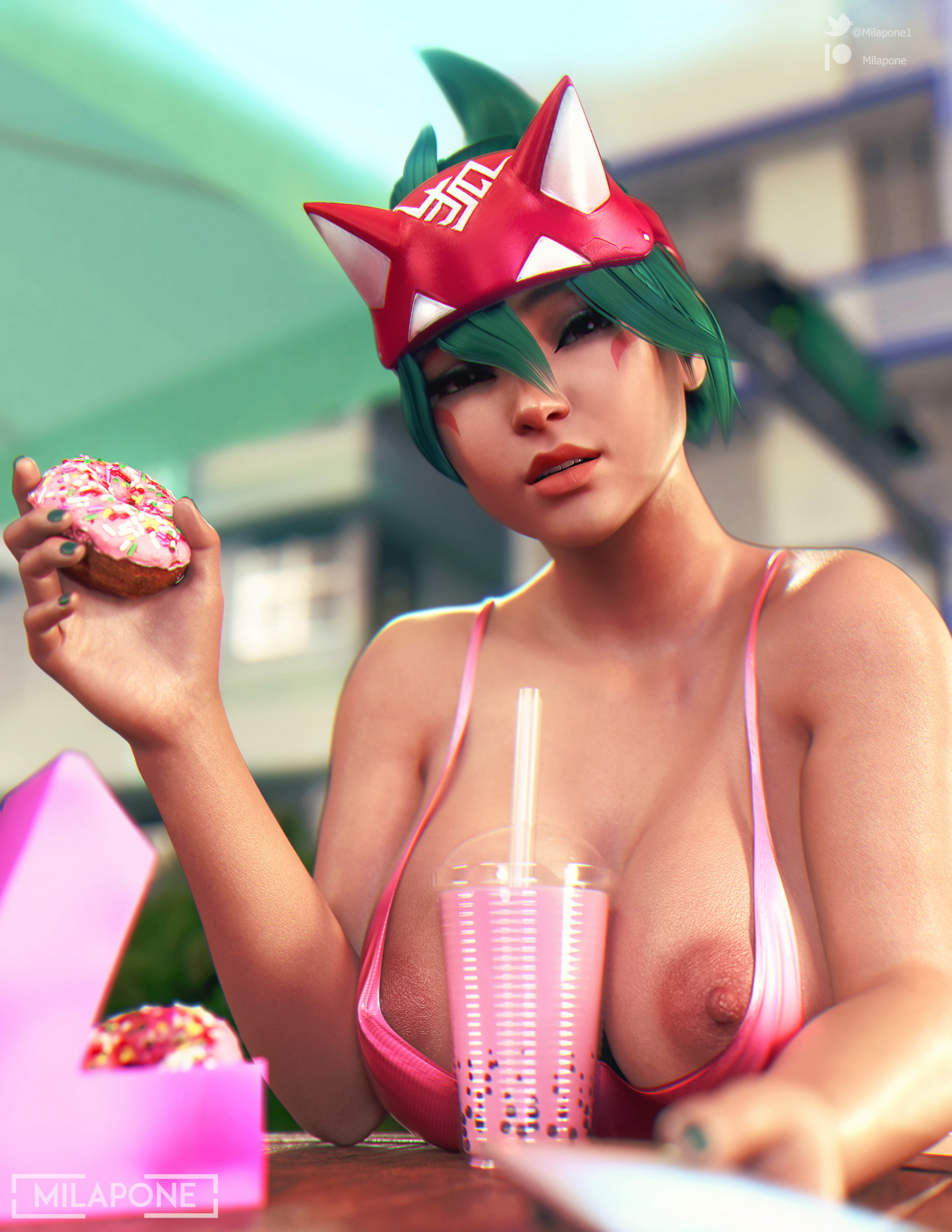 Wanna try my Donut? ~ Kiriko Overwatch Nipples Pink Nipples Ass Cake Boobs Big boobs Tits Horny Naked Sexy 3d Porn