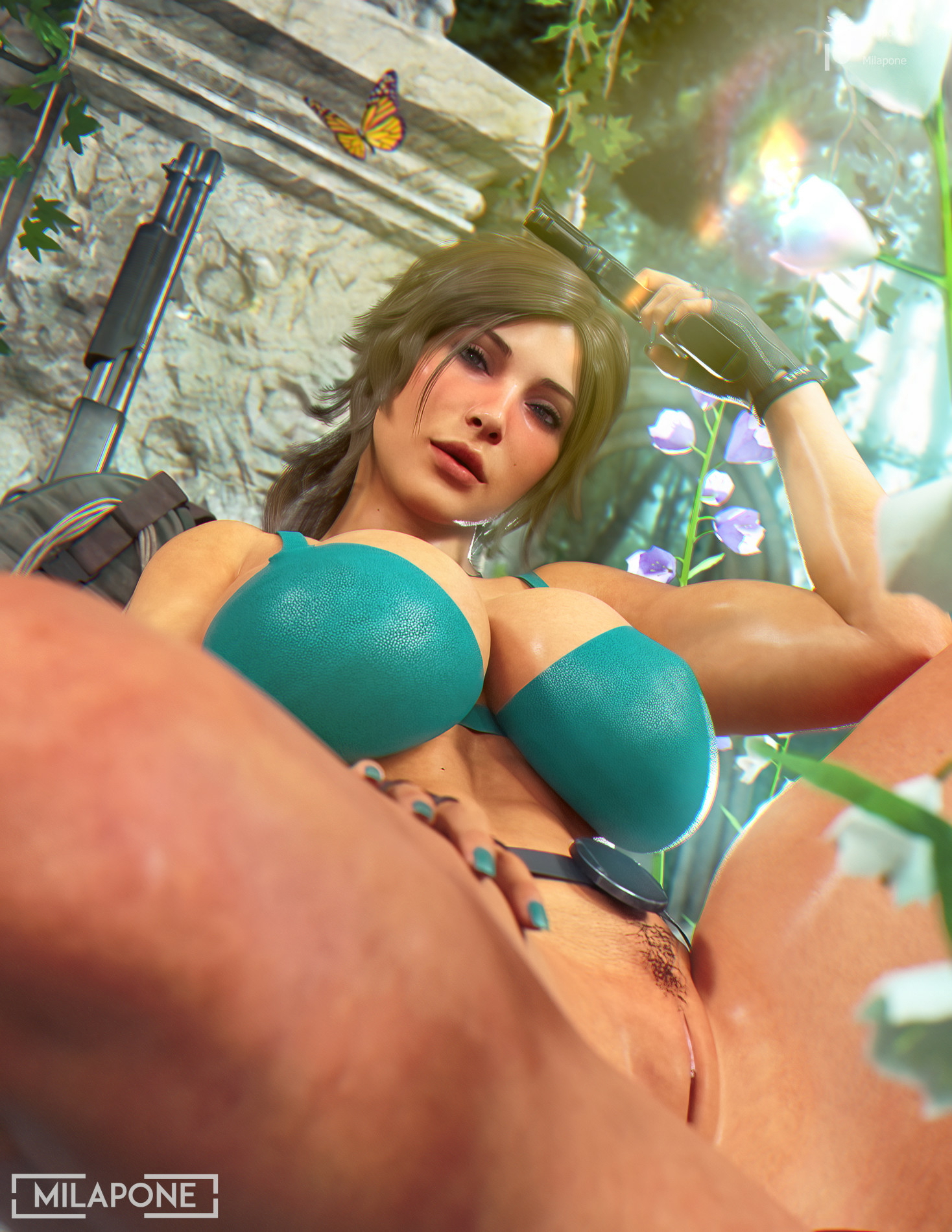 A little break~ Lara Croft Tomb Raider Pussy Lingerie Nipples Cake Muscular Girl Boobs Big boobs Big Tits Sexy Horny Face Horny 3d Porn