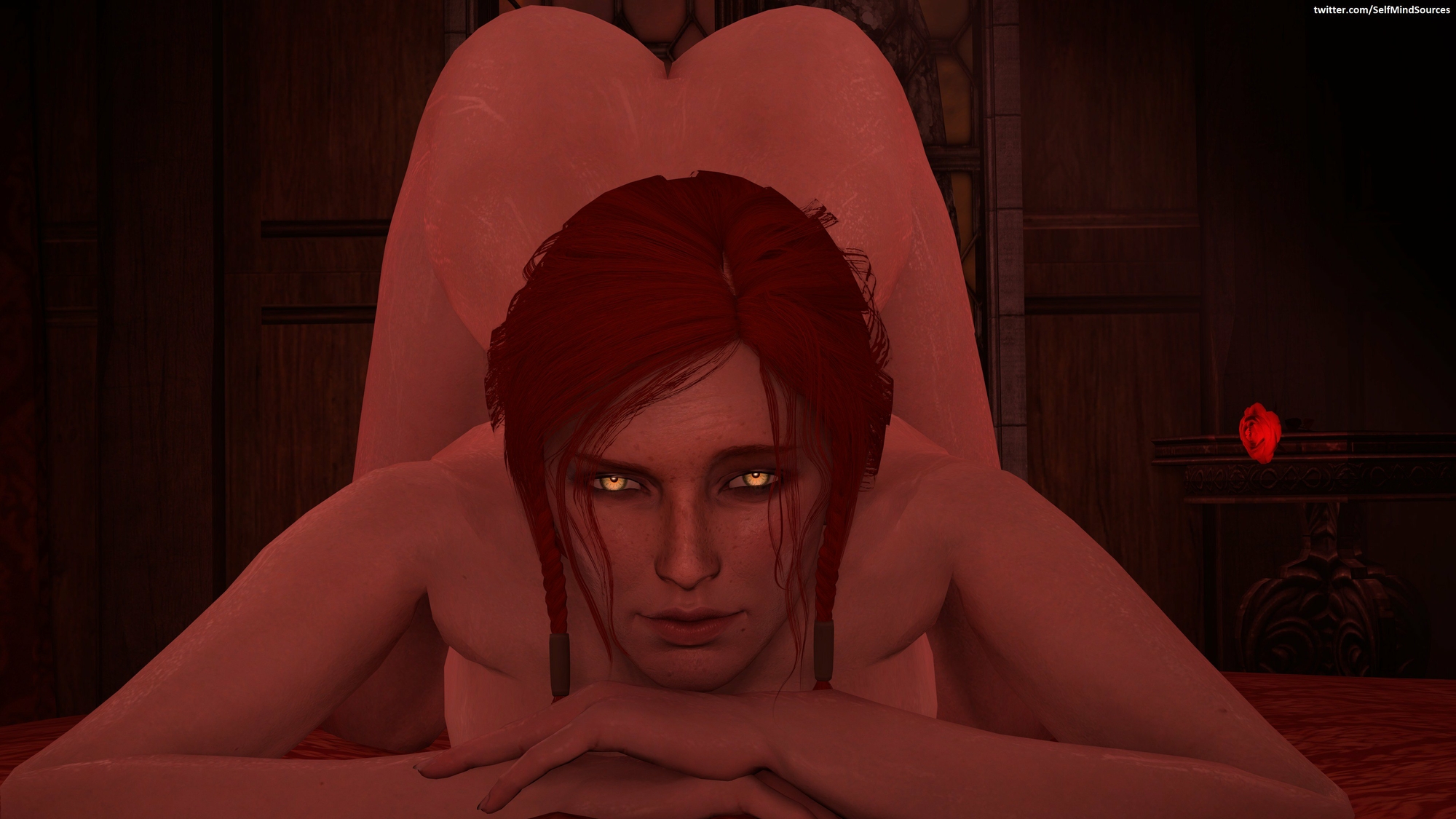Triss Face down ass up The Witcher Triss Merigold Nude Green Eyes Ass Knee