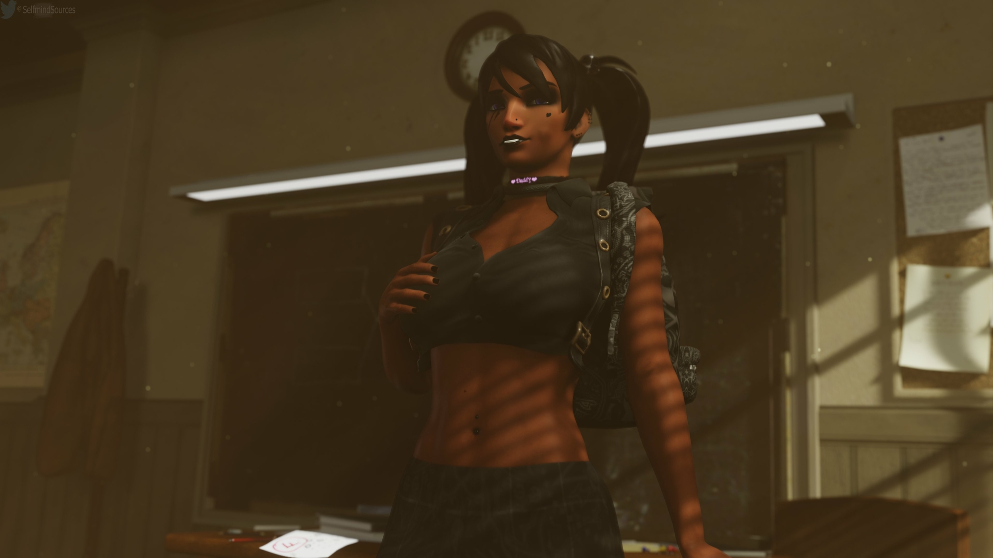 Goth style Pharah Pharah Overwatch Boobs Topless Nipple Piercing