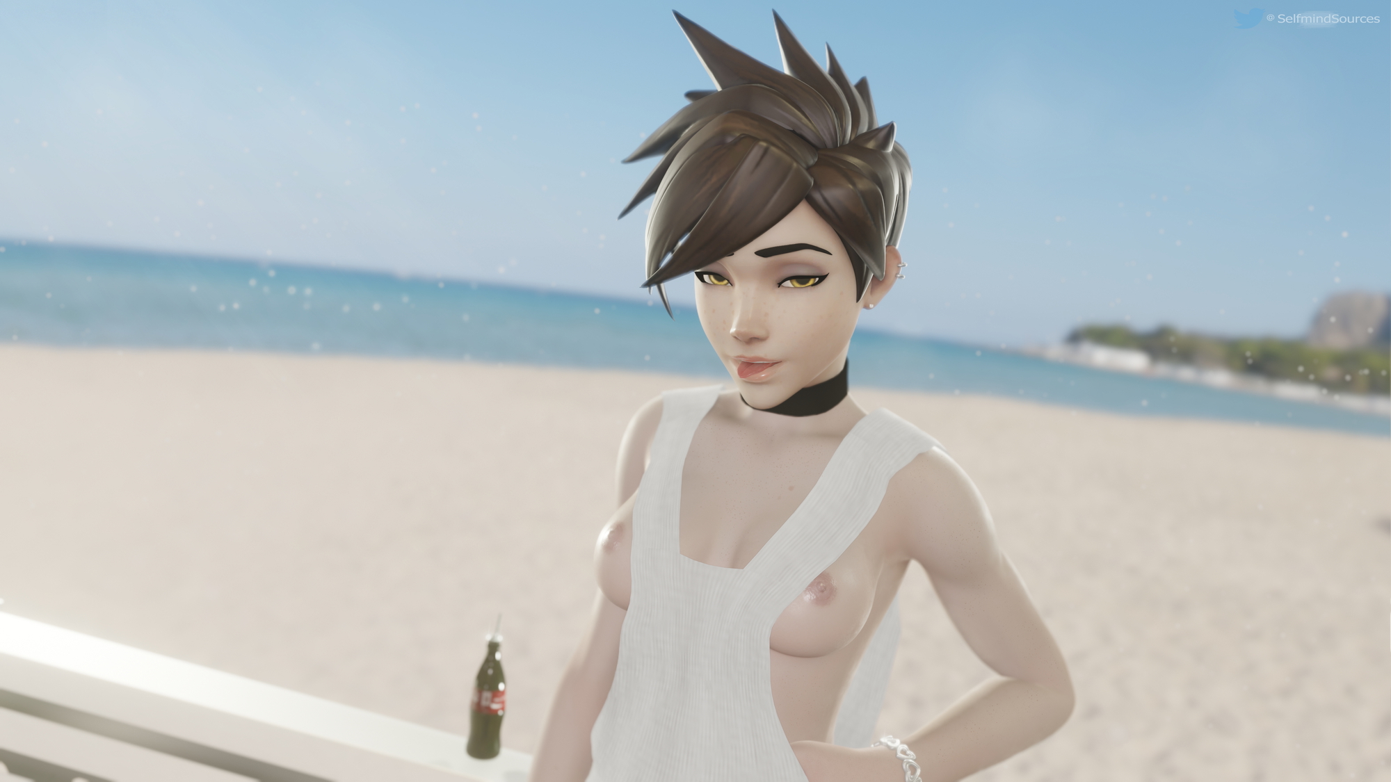 Tracer loves her revealing beach outfit Tracer Overwatch Beach Topless