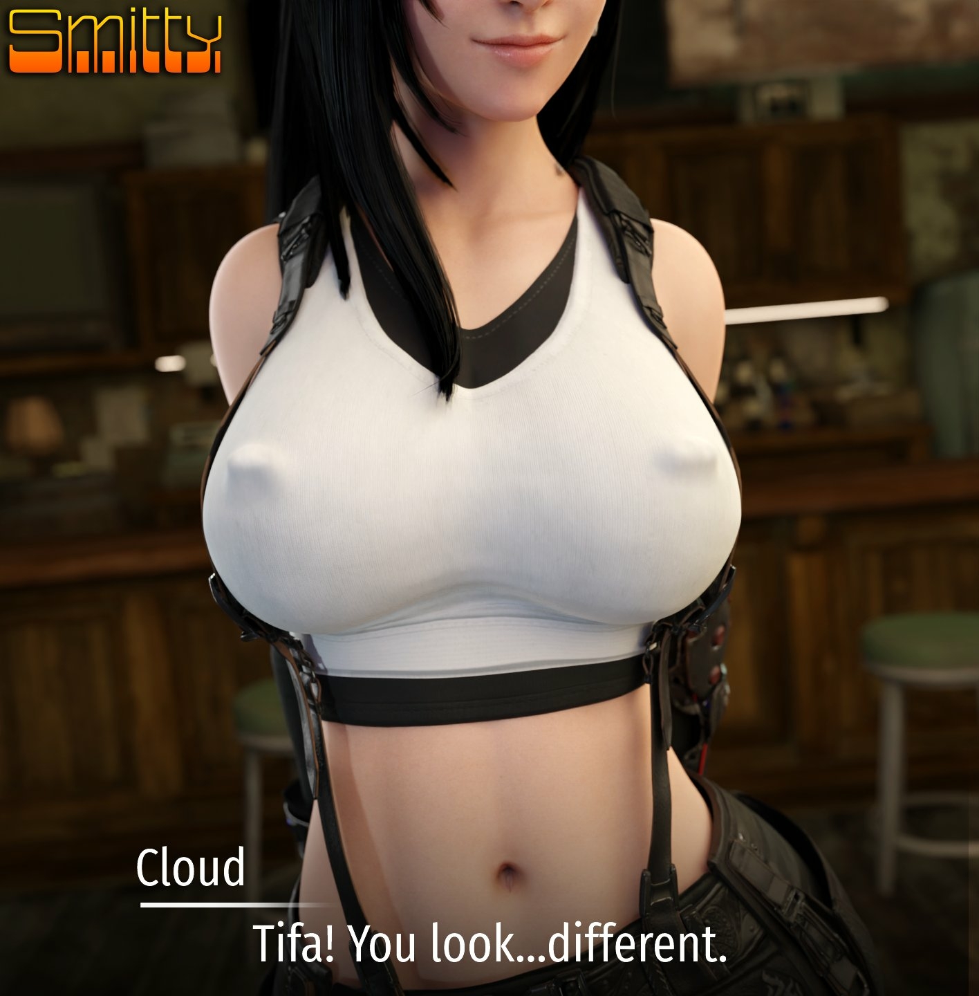 Tifa s new nipple piercings will surely get Cloud s attention. Tifa Lockhart Final Fantasy Boobs Big boobs Big Tits Horny Face Horny Sexy 3d Porn