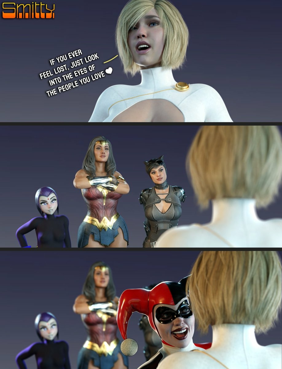 Love among friends :) Power Girl Black Cat Raven (teen Titans) Wonder Woman Dc Comics Ass Cake Boobs Big boobs Big Ass Big Tits Horny Face Horny Sexy 3d Porn