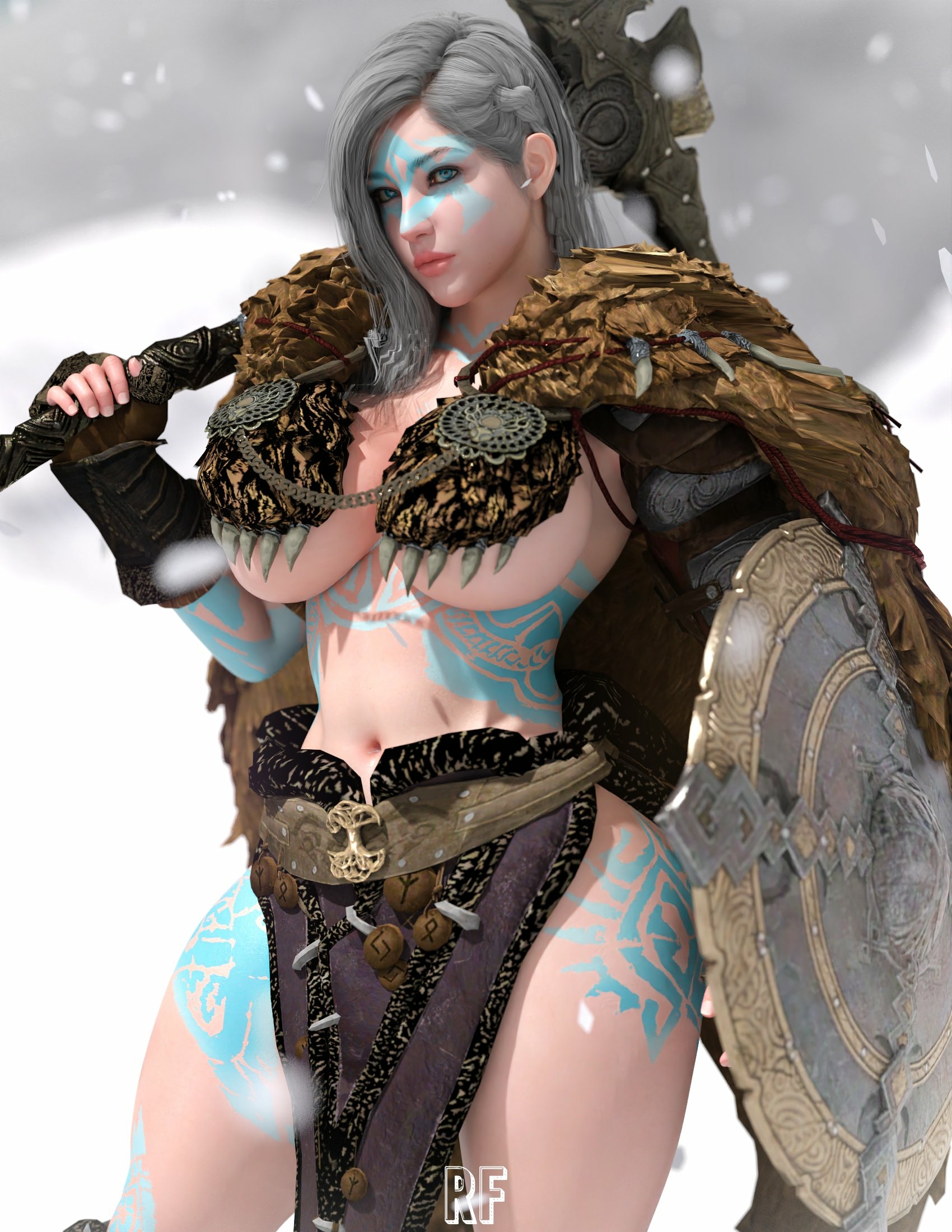 Viking Mommy  Original Character Nipples Lingerie Sexy Lingerie Naked Tits Boobs Cake Horny Face Horny Sexy 3d Porn