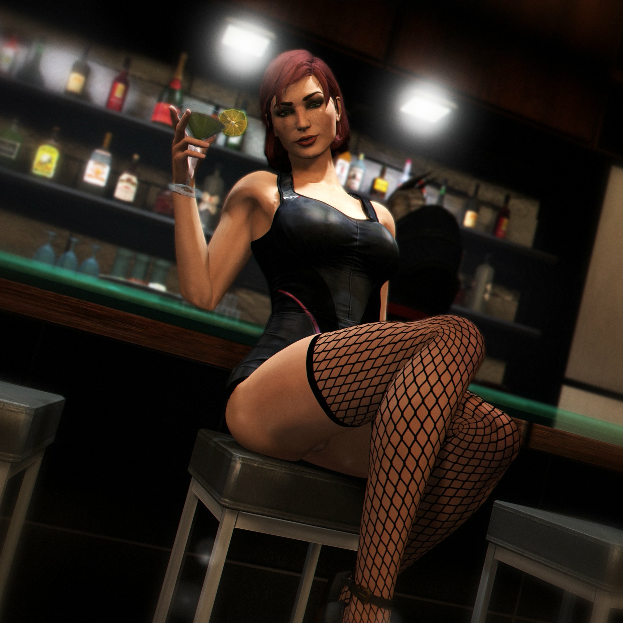 Commander chilling with drink in her favorite bar Commander Shepard Mass Effect Lingerie Sexy Lingerie Big boobs Big Tits Naked Cake Ass Sexy Horny Face Horny 3d Porn