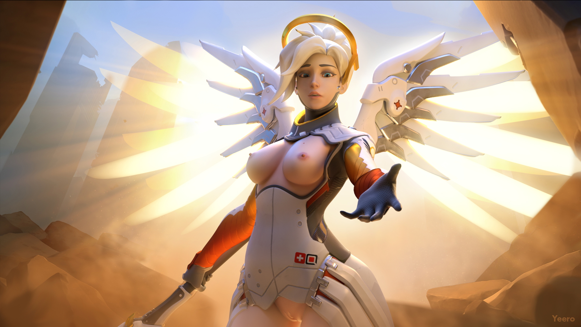 Mercy Lewd Remake Overwatch Mercy Overwatch Lewd Big Tits Half Naked Nude Pussy Videogame Character