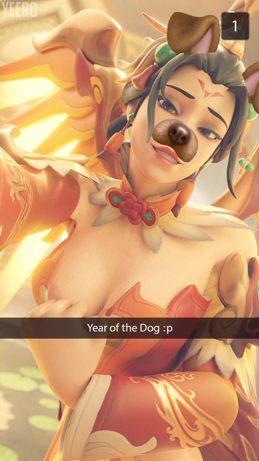 Mercy Year of the Dog snap Overwatch Mercy Overwatch Dog Doggy Style Selfie Pov Videogame Character Sexy Big Tits Big Breasts Nipples Big boobs 3d Porn 3d Girl