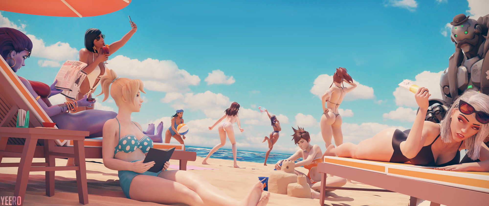 Yeero 100k Milestone Overwatch Overwatch Mercy Ashe Ana (Overwatch) Tracer D.va Widowmaker Brigitte Pharah Sombra Videogame Character Bikini Beach Sexy 3d Girl