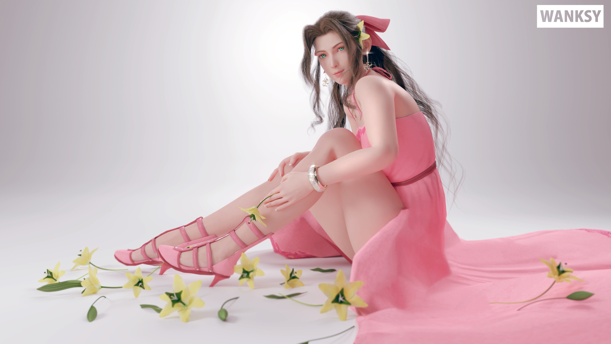 Aerith sexy in pink Aerith Gainsborough Final Fantasy Poster Sexy High Heels Pink