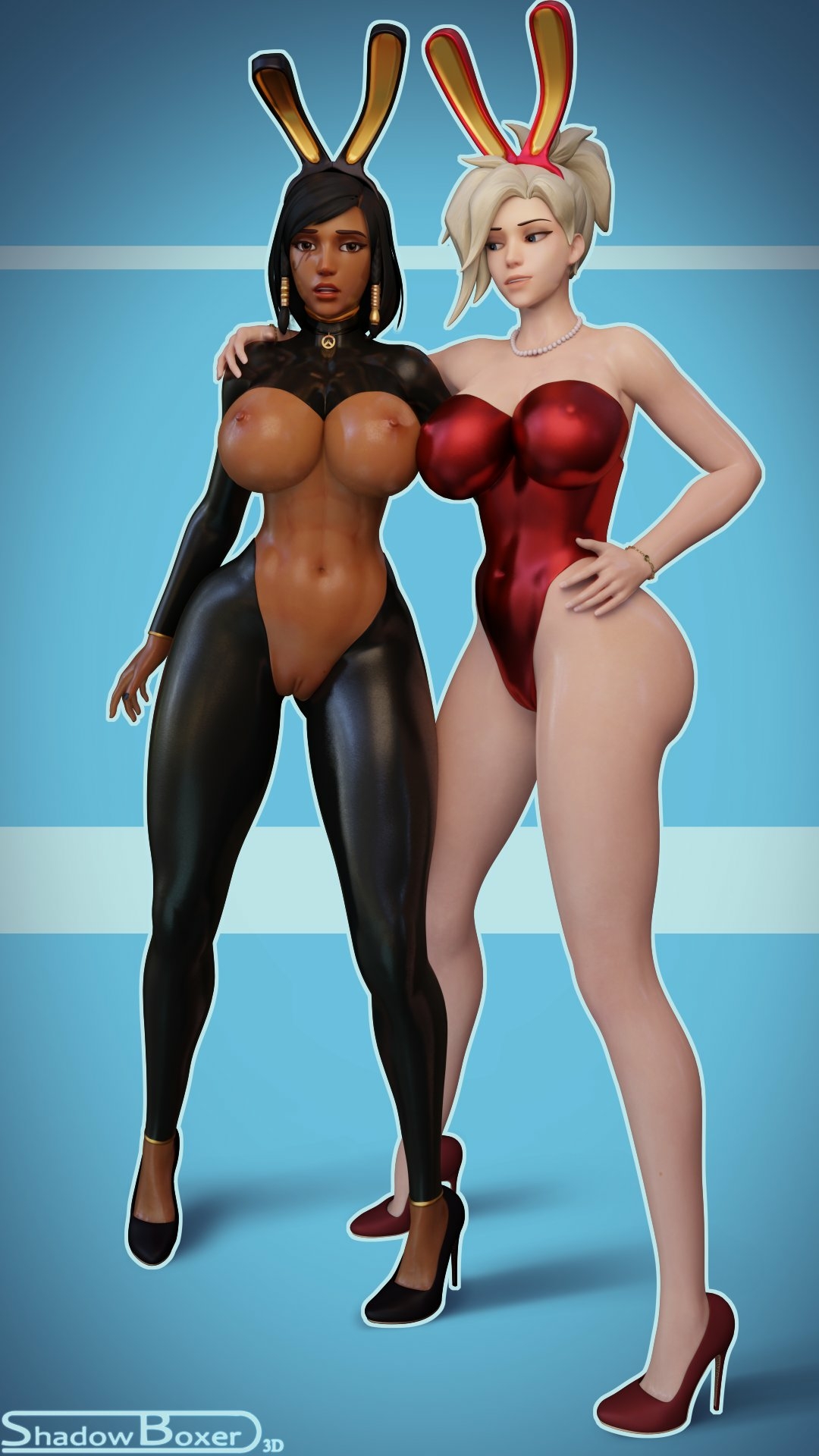 Bunnygirl and reverse bunny Pharah and Mercy 🥵 Mercy Overwatch Pharah Pussy Boobs Big boobs Cake Ass Big Ass Big Tits Tits Sexy Horny Face Horny 3d Porn