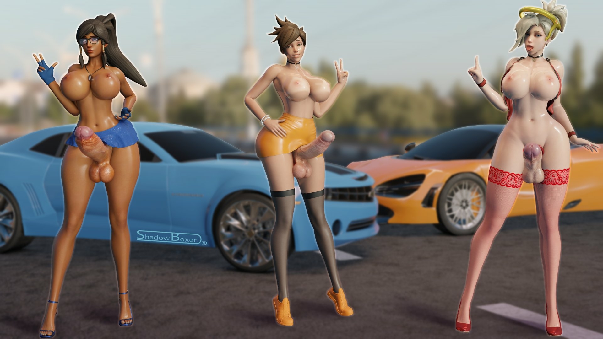 2 dong 2 furious versions🍆 Mercy Tracer Pharah Overwatch Futanari Nipples Pussy Sexy Lingerie Boobs Big boobs Cake Ass Big Ass Big Tits Tits Sexy Horny Face Horny 3d Porn 3