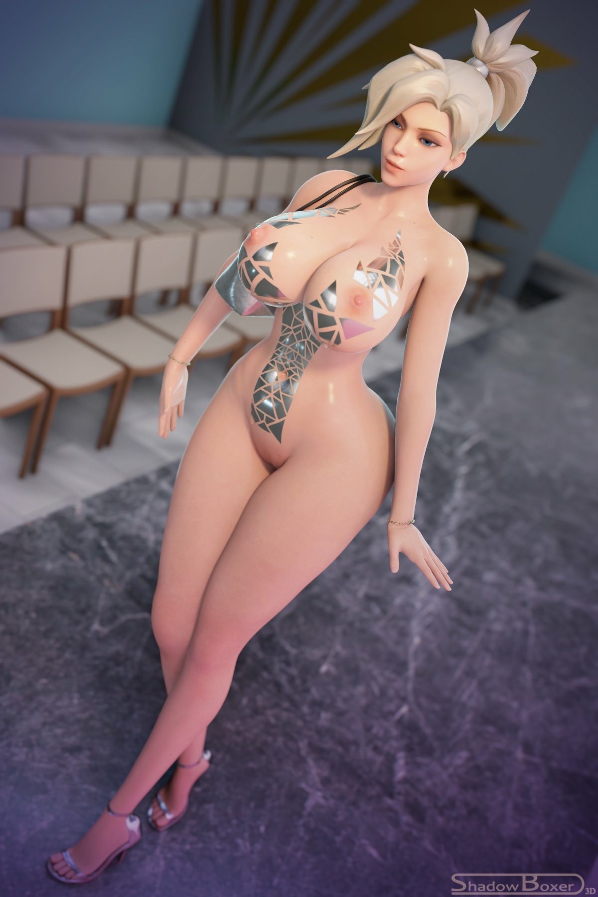 Mercy practicing her runway walking for tape bikini show  I wonder how to get tickets😩 Mercy Overwatch Lingerie Nipples Boobs Big boobs Cake Ass Big Ass Big Tits Tits Sexy Horny Face Horny 3d Porn 2