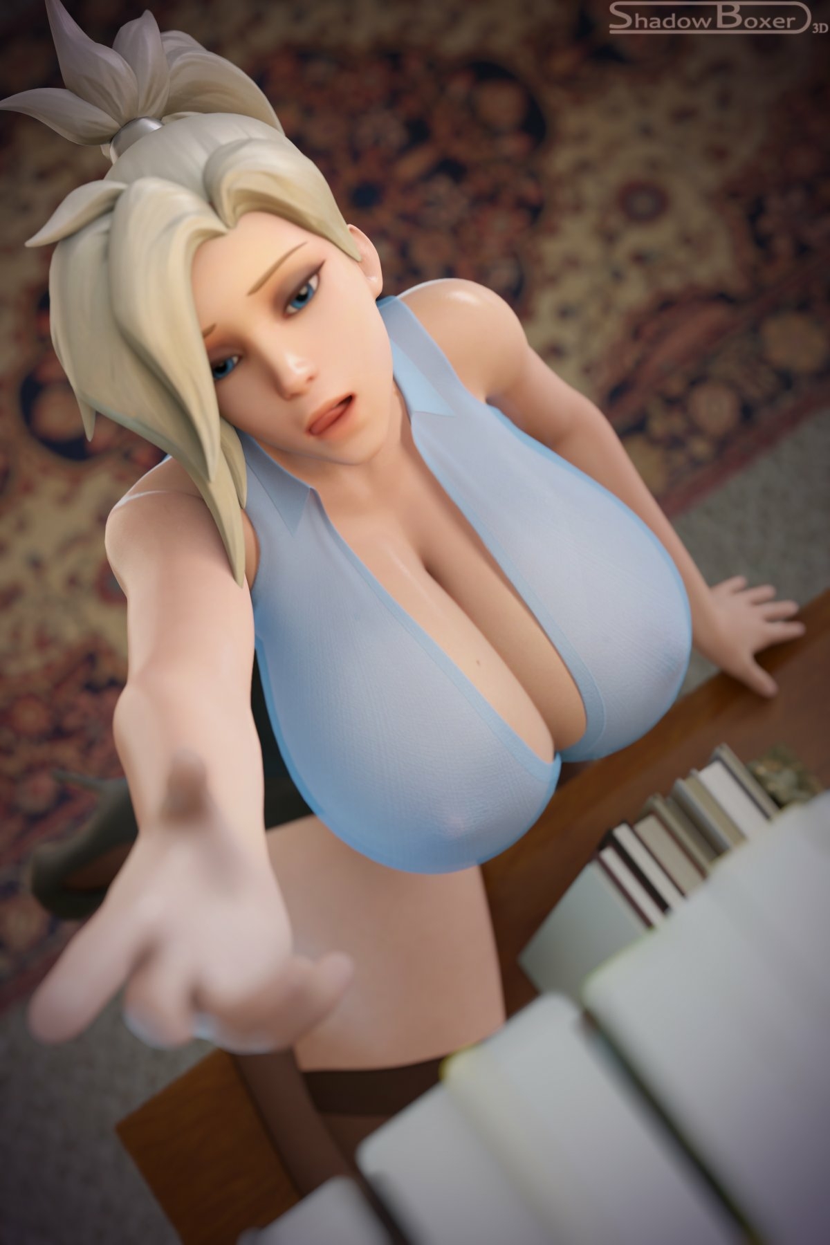 Mercy just trying to reach something Overwatch Mercy Big boobs Cake Ass Big Ass Big Tits Tits Sexy Horny Face Horny 3d Porn