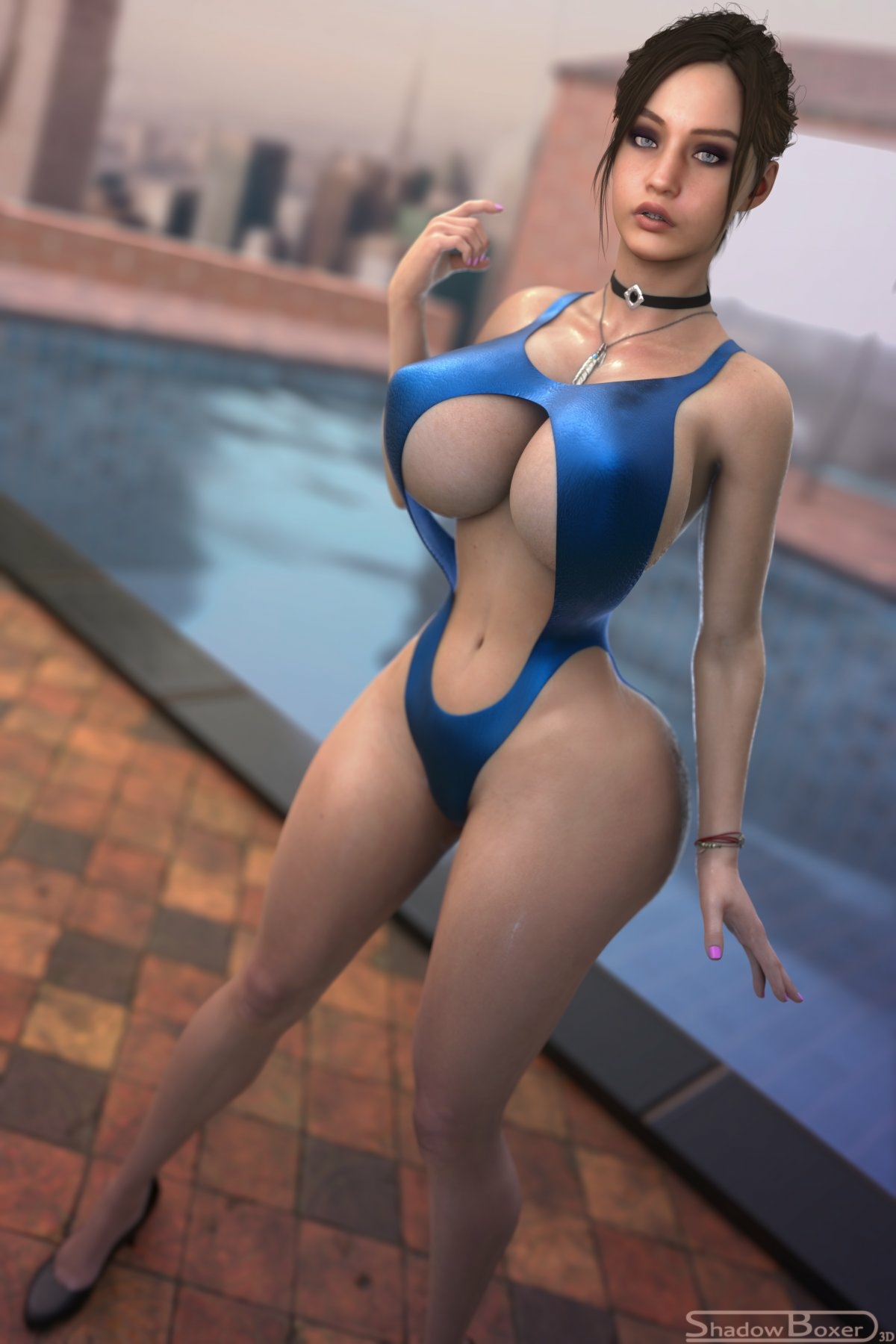 Pool party Claire Resident Evil Claire Redfield Nipples Lingerie Sexy Lingerie Ass Boobs Cake Big Ass Big Tits Tits Sexy Horny Face Horny 3d Porn