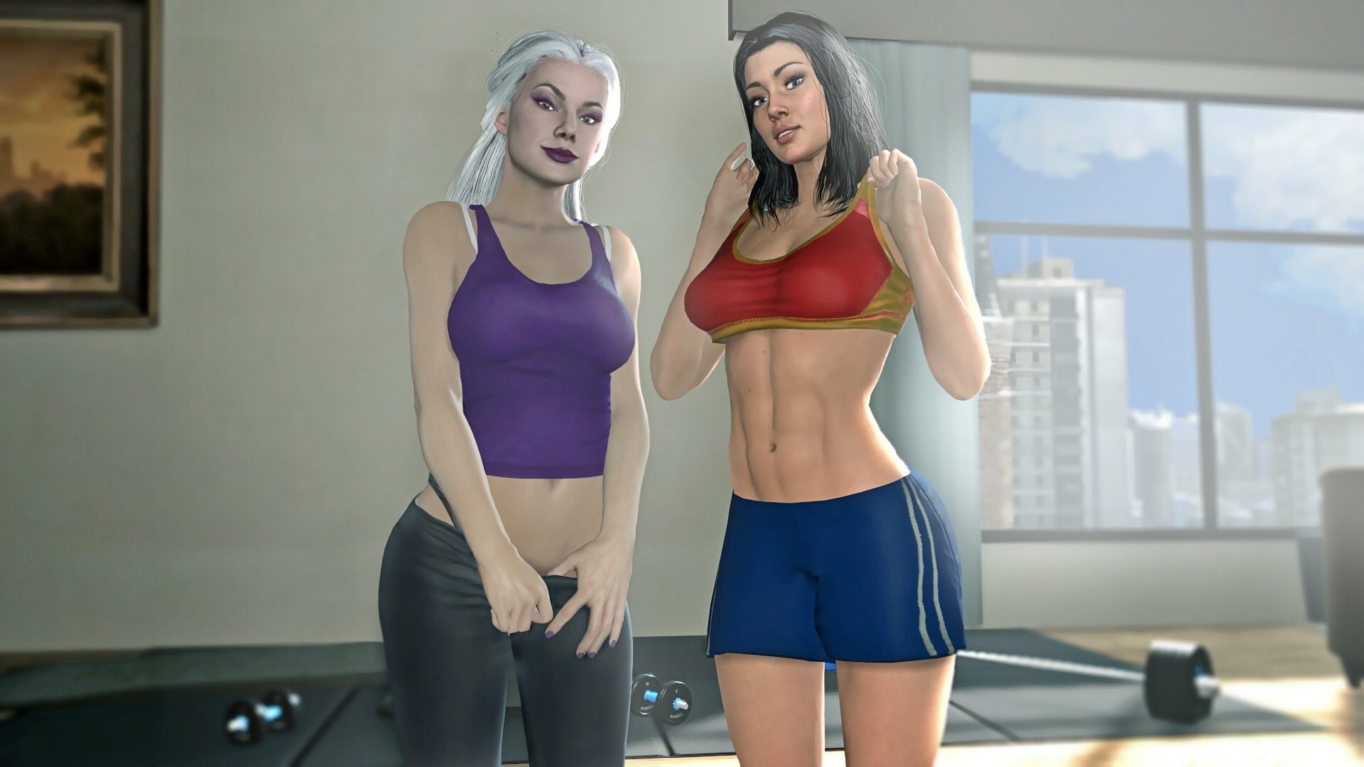 Sindel X Wonder Woman workout session Wonder Woman Wonder Woman Series Sindel Mortal Kombat Lingerie Sexy Lingerie Boobs Big boobs Tits Ass Big Ass Cake Sexy Horny Face Horny 3d Porn