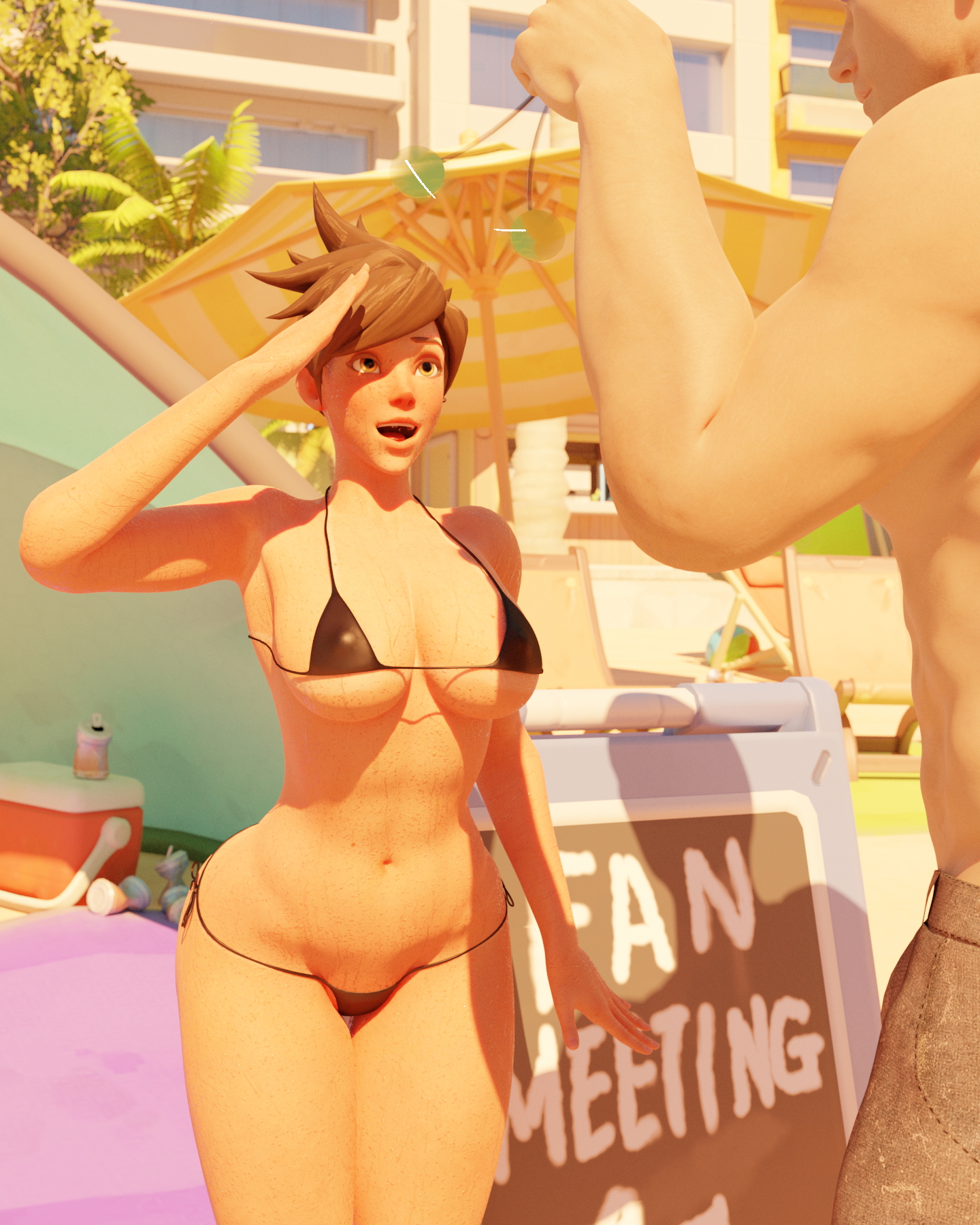 Fan Meeting At the Beach 2 Tracer Overwatch Overwatch 2 Hypnosis Hypnotized Sweat Sweaty Bbc Public In Public Pubic Hair Bikini Micro Bikini Beach Animated Prostitute 3
