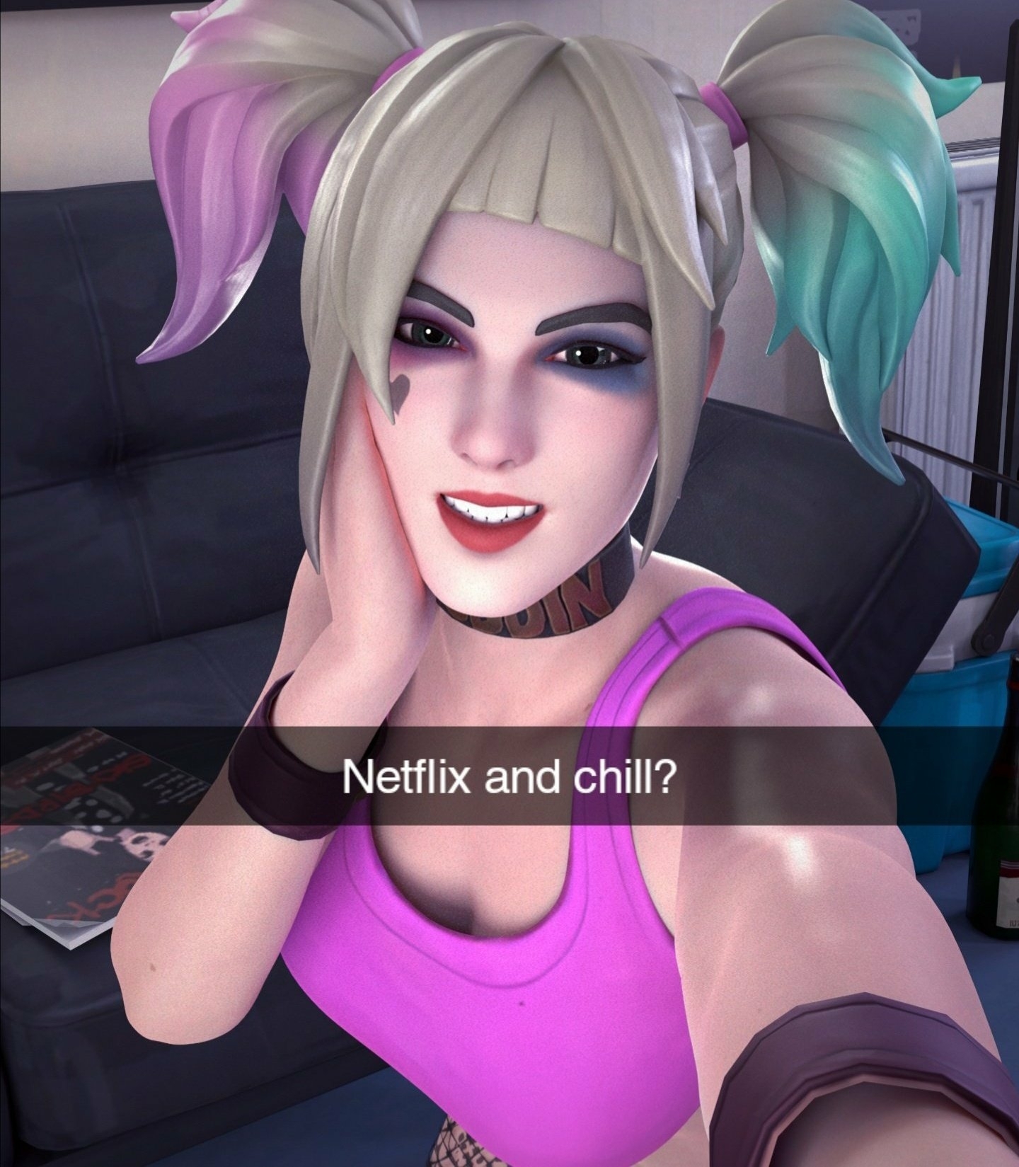 Netflix and chill? Harley Quinn Suicide Squad Nipples Pink Nipples Naked Boobs Big boobs Big Tits Ass Horny Face Horny Sexy 3d Porn