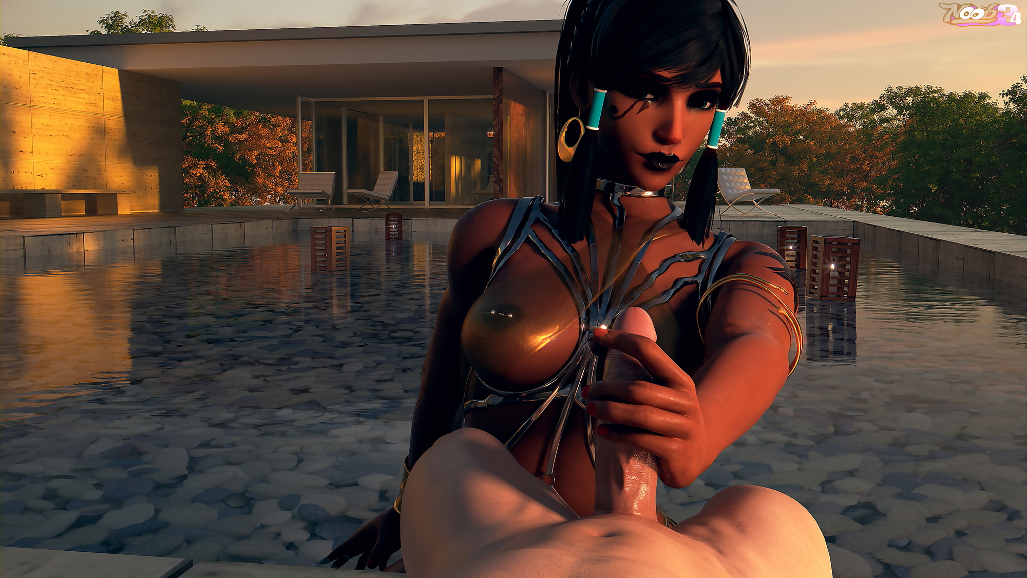 Pharah by the pool Pharah Blowjob Pool Naked Wet Wet Pussy Lingerie Deep throat 6