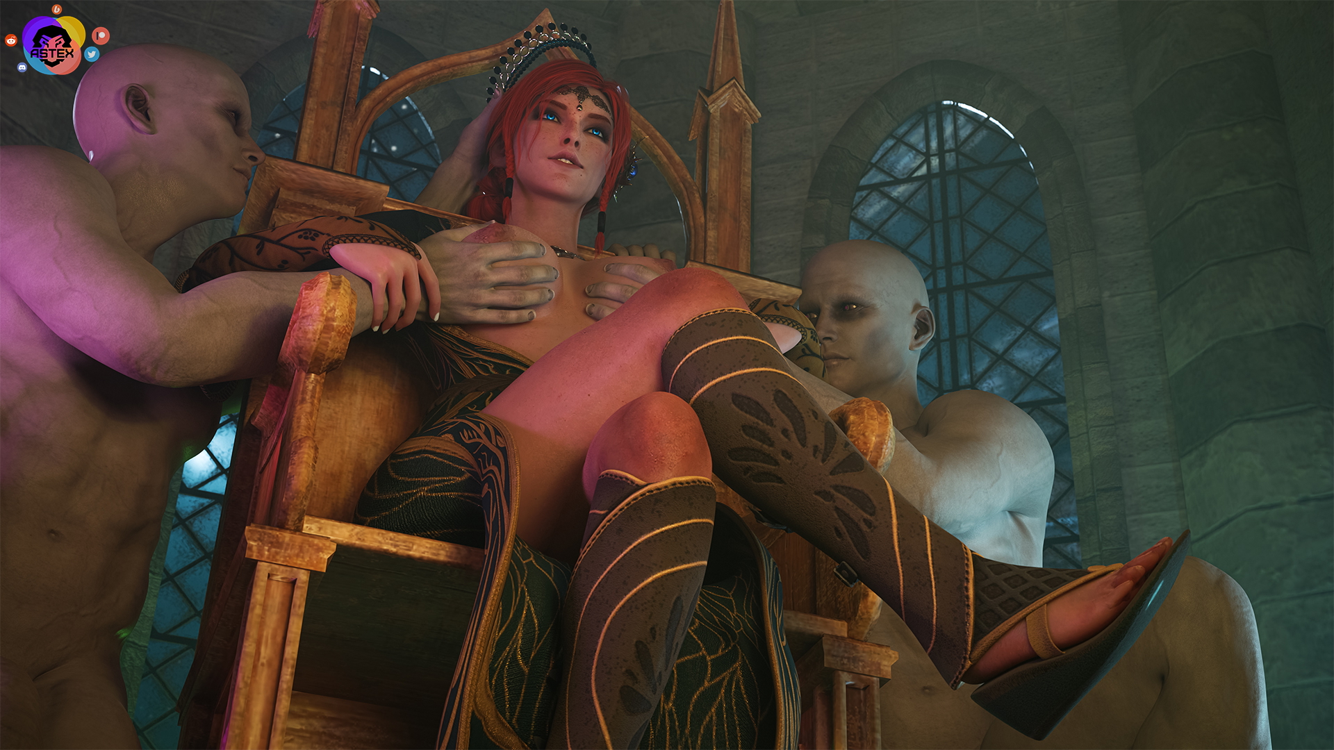 Triss and her slaves😏 The Witcher Triss Merigold Nipples Pink Nipples Big Dick Dick Boobs Big boobs Big Tits Ass Big Ass Cake Sexy Horny Face Horny 3d Porn 2